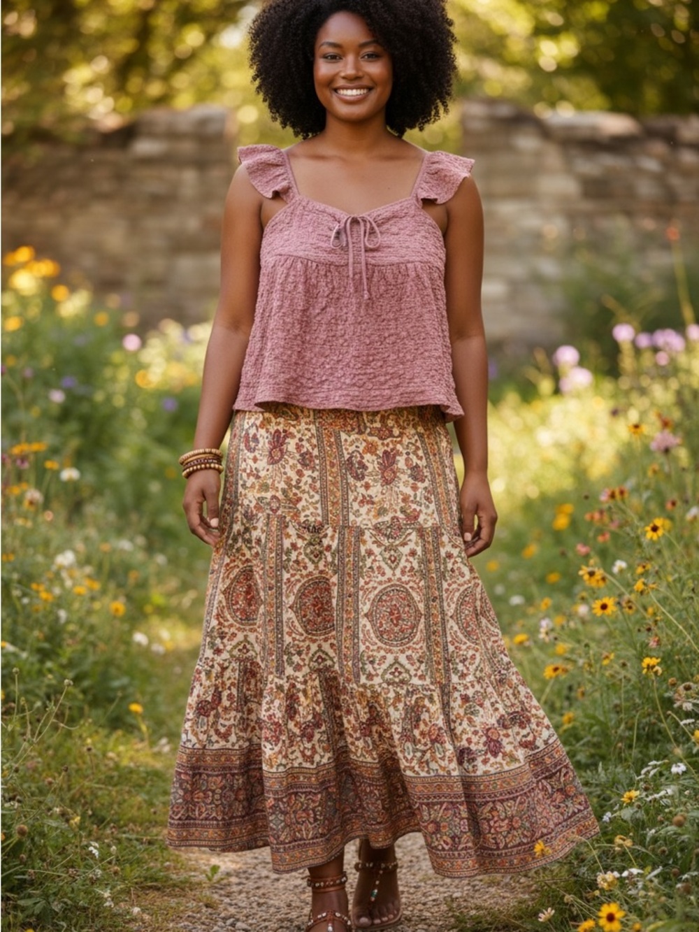 Lucky Brand Hippie Chic Cottagecore Festival Plus Size Blush Sleeveless Blouse